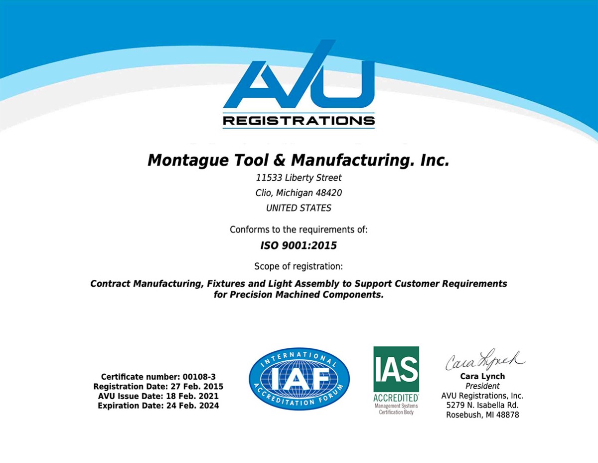 ISO9001 Montague Manufacturing
